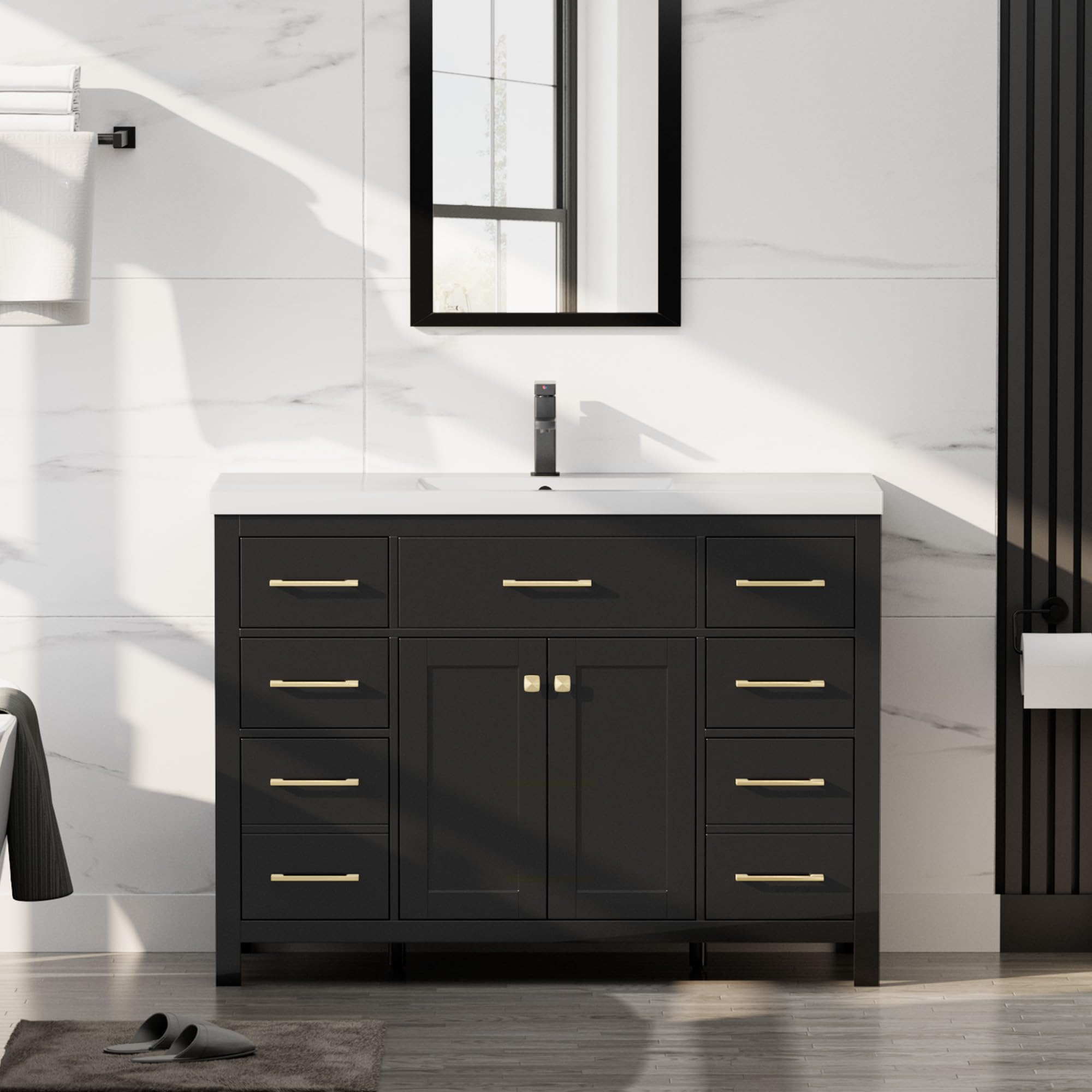 LUCKWIND 48 inch black bathroom vanity with resin sink