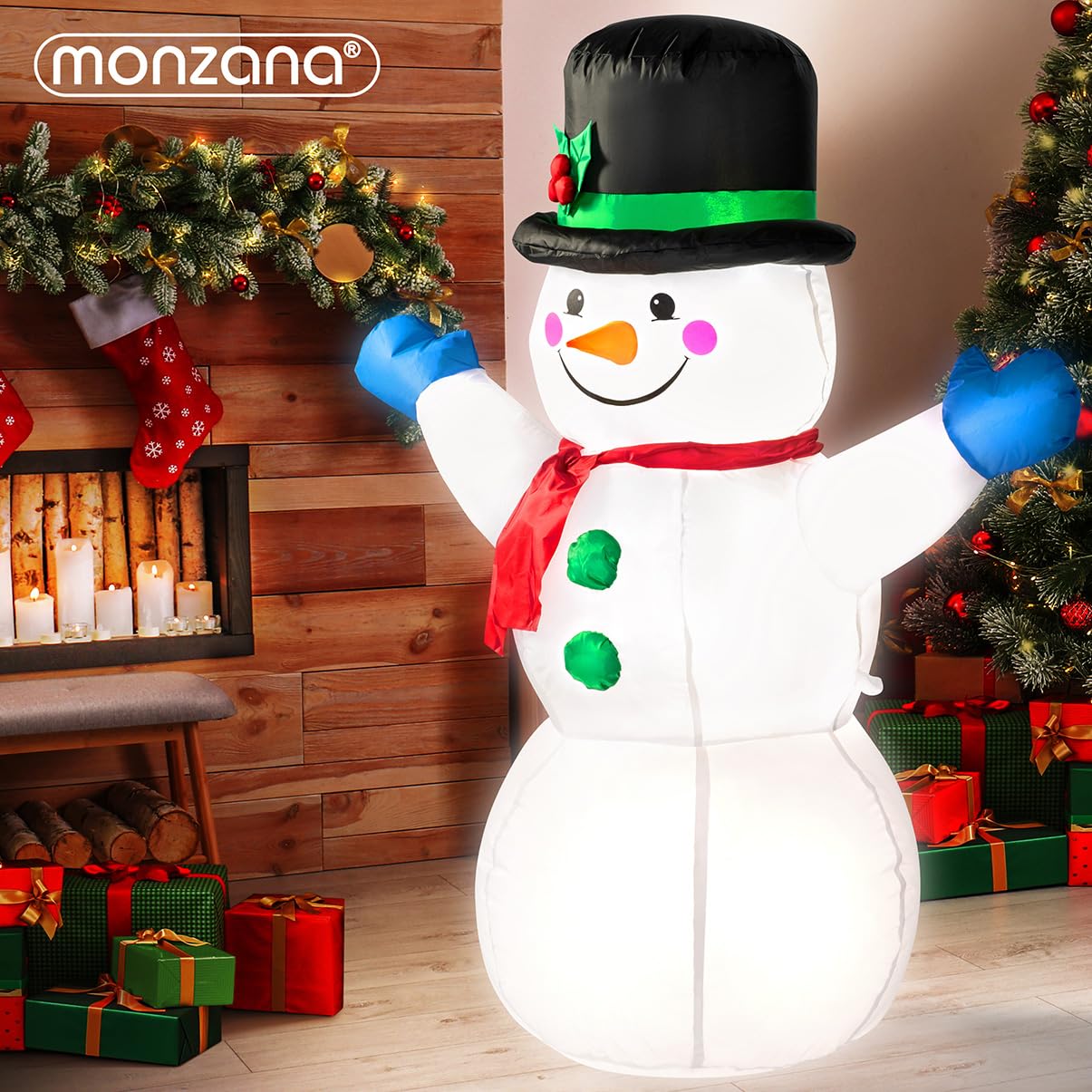 MONZANA® Muñeco de Nieve Inflable 120cm Luces LED Exterior Interior Decoración Navidad Incl. Bomba Eléctrica