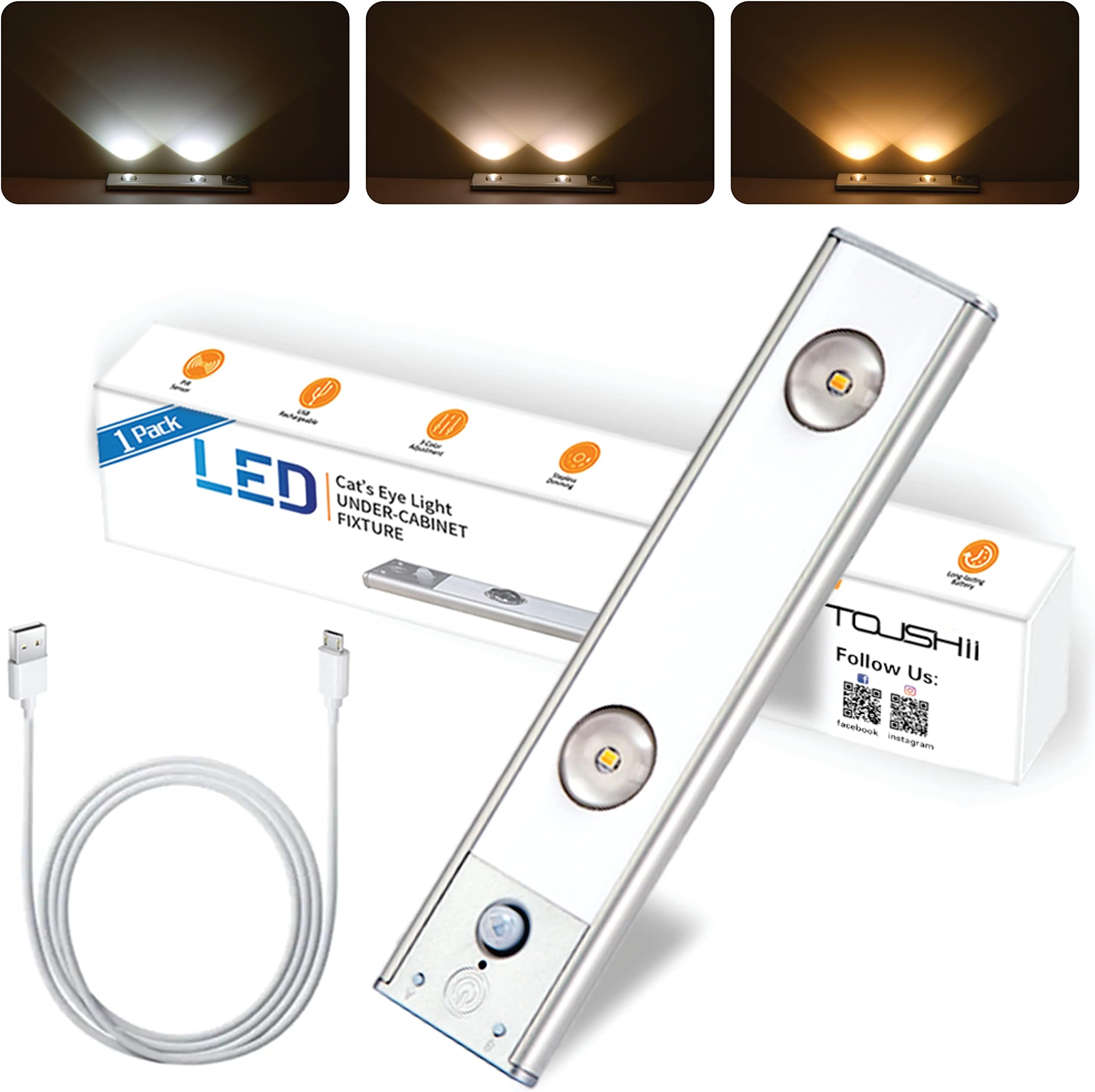 TOUSHII【Cat's Eye Newest 3Colors LED Under Lights Motion