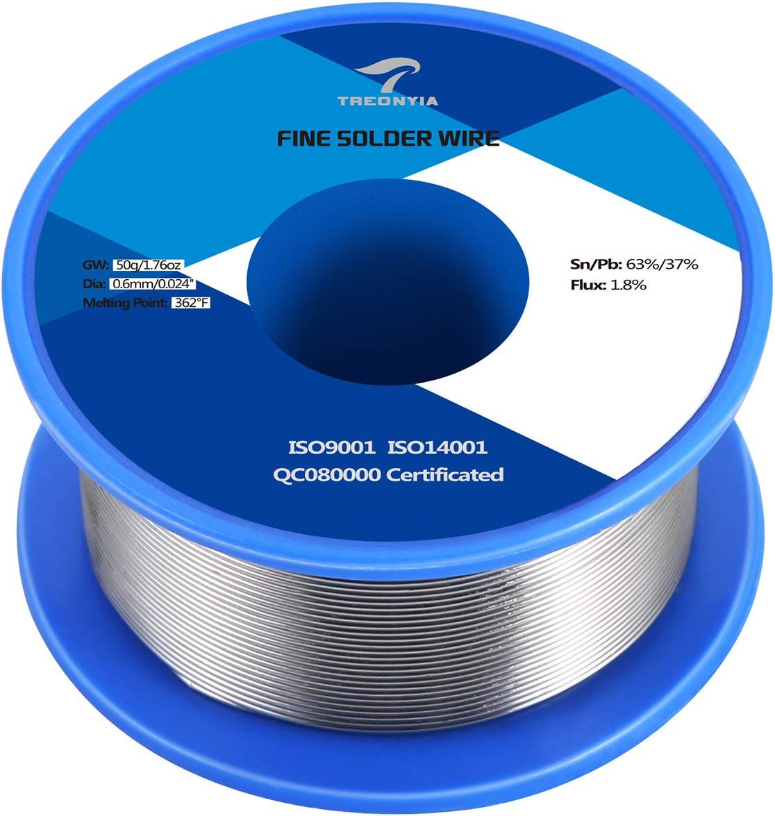 TREONYIA 63-37 Tin Lead Rosin Core Solder Wire (0.6mm 50g) Electrical Soldering Wire - 0.0236 inches, 0.11lbs