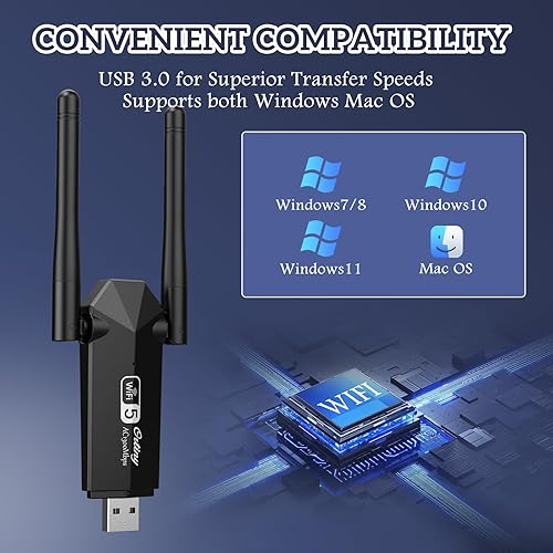 Miniatura 4 de Adaptador WiFi USB, Ortiny 1300Mbps WiFi USB Dual Band 5G2.4G Adaptador de red inalámbrica para computadora portátil de escritorio, adaptador