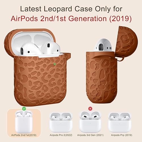 Vista 192 de Funda para Airpods de 2ª y 1ª, silicona suave, leopardo, compatible con Apple AirPods de 2ª/1ª generación de carga con llavero, a prueba de golpes