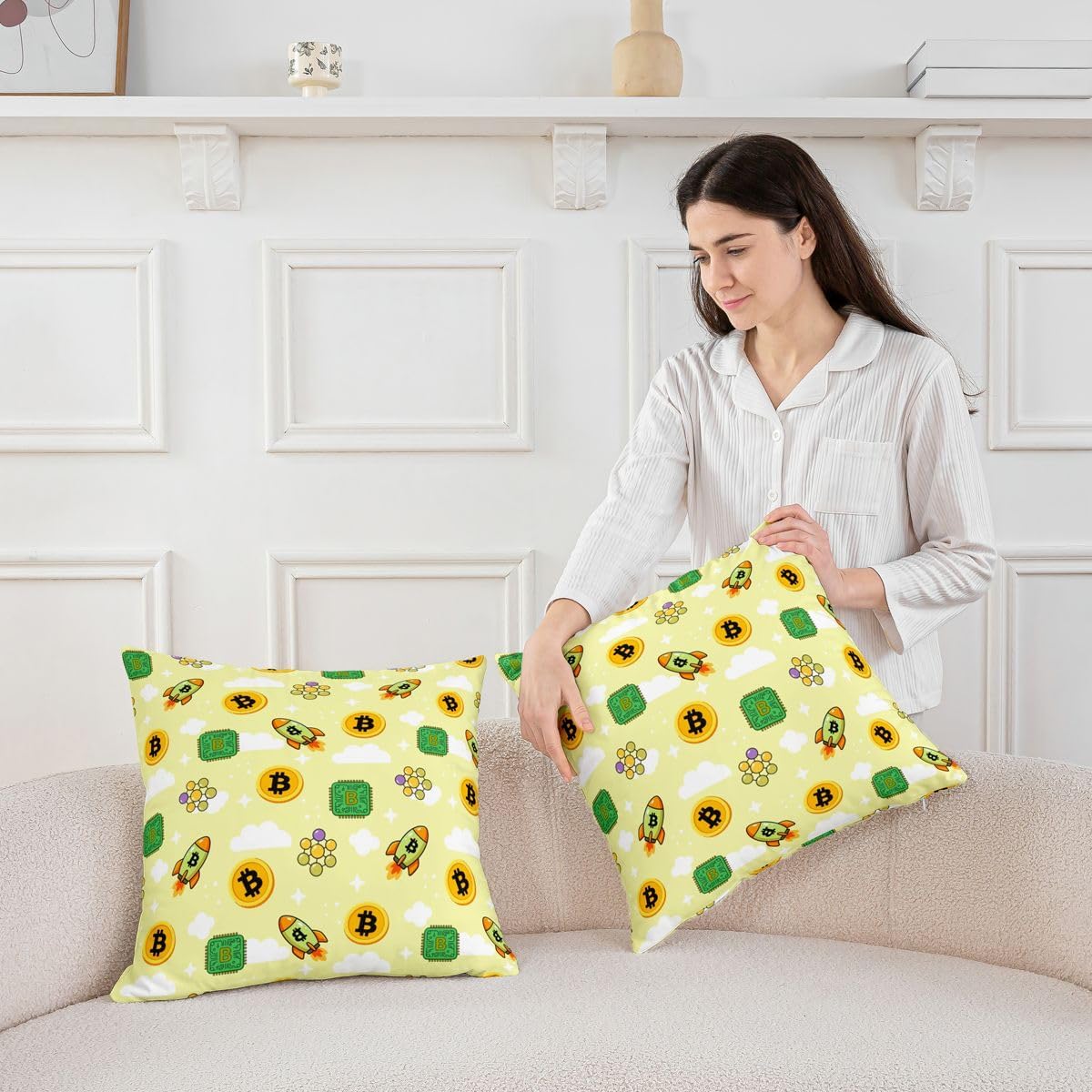 Castle Fairy Cartoon Bitcoin Kids Throw Pillow Cover,2 Pack 18"x18" image 3
