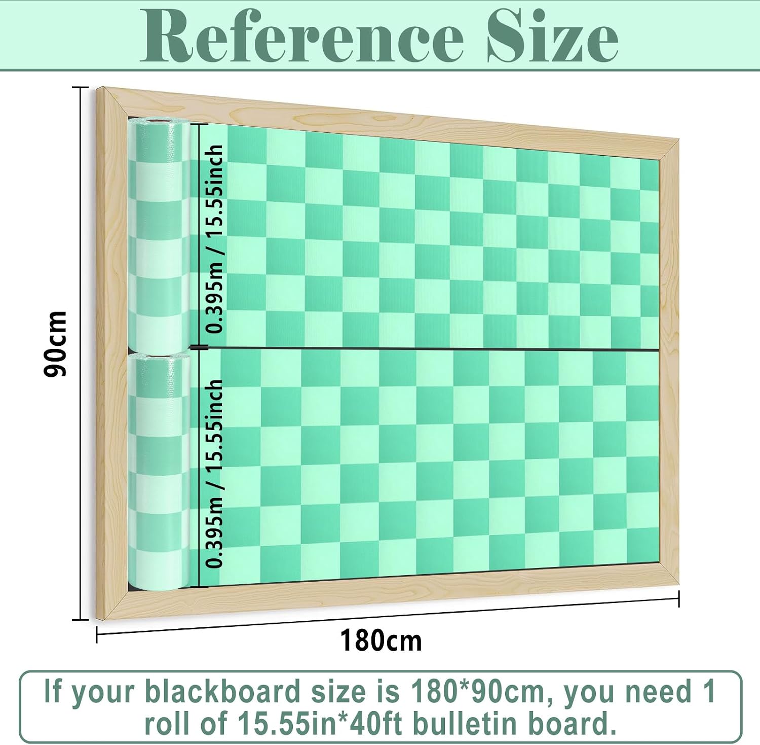 Green Checked Bulletin Board Roll Green Reusable Waterproof Erasable Background Wrinkle Resistant Poster Non-Woven Fabric Bulletin Board Roll for Spring Classroom Decor Wrap Paper Crafts 15.55" x40ft