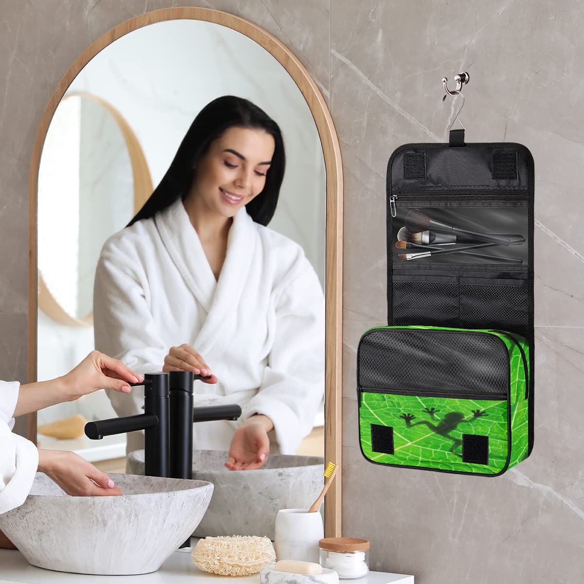 Żaba Cień Podróżna Kosmetyczka Żaba Liście Mycie Torba Unisex Wiszące przybory toaletowe Kosmetyczka Organizer do makijażu, wielobarwny, Jeden rozmiar