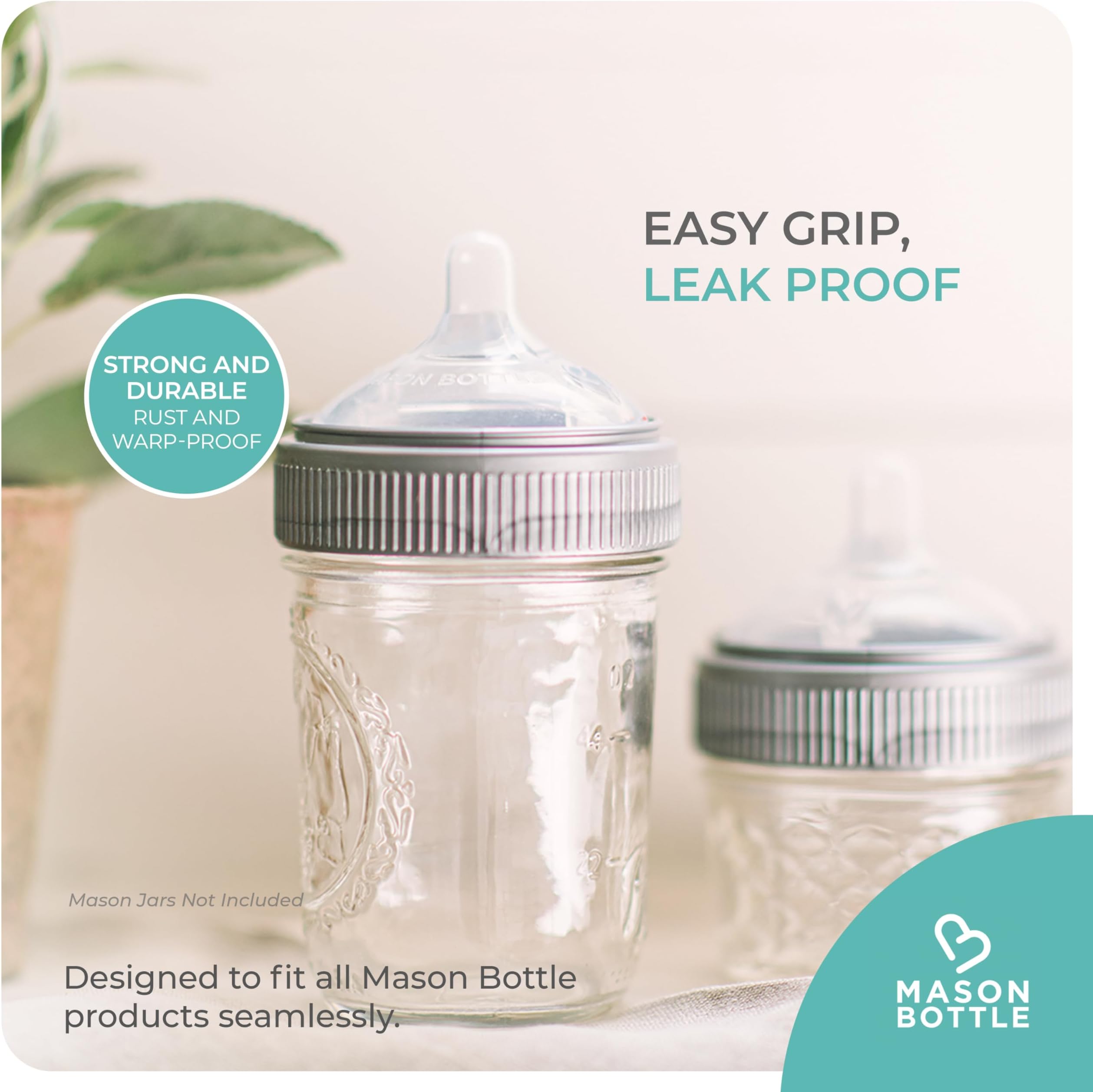Mason Bottle Plastic Mason Jar Rings (3-Pack) - Fits Any Regular Mouth Mason Bottle - Reusable, Non Toxic, BPA Free, Rust Proof Baby Bottle Jar Rings - Made in USA (Lid Covers & Jars NOT Included)