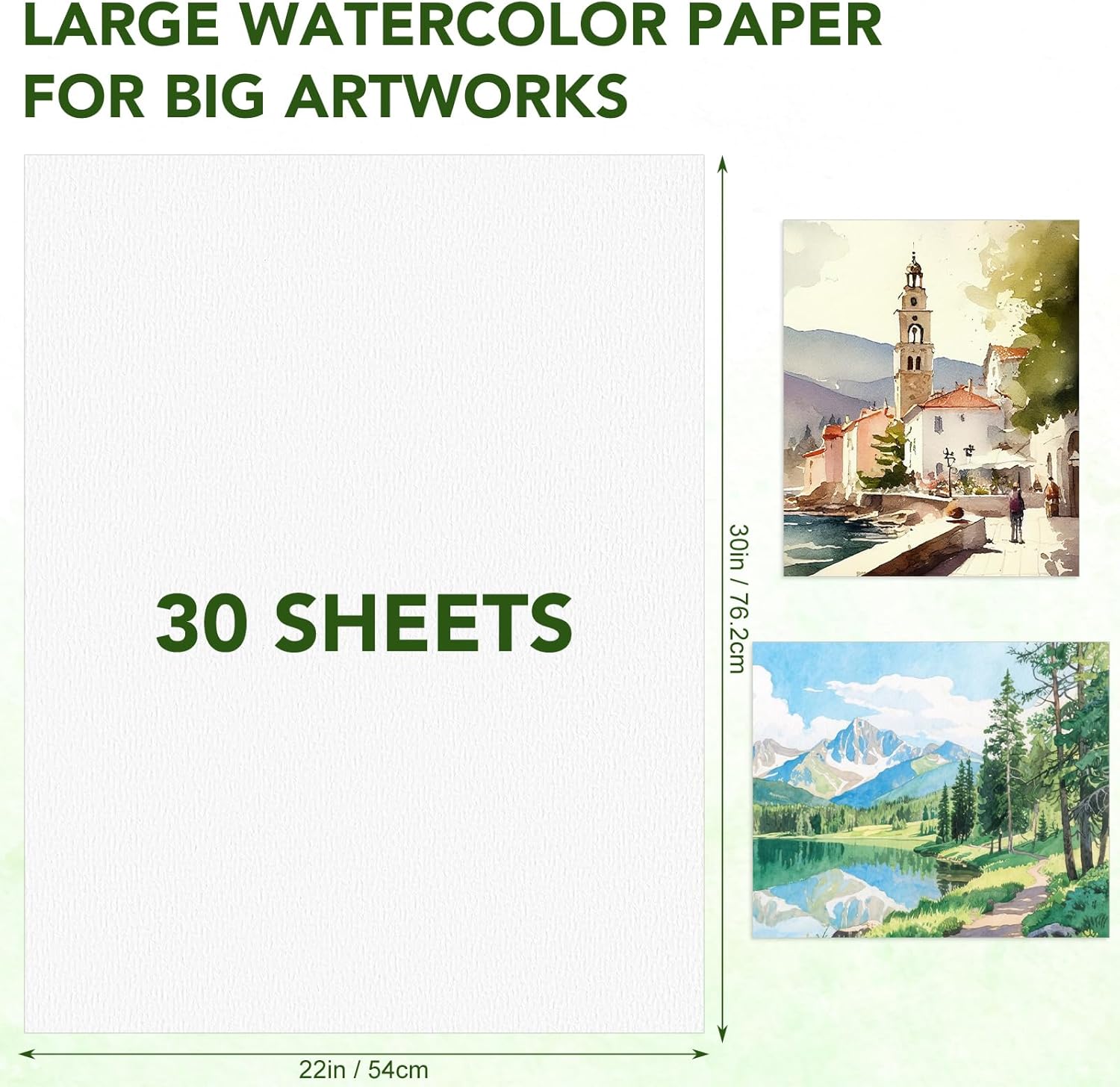 30 Sheets Large Watercolor Paper, 22x30 Inches Cold Press Water Color Paper, 300GSM Heavyweight Blank Art Supplies for Beginners Artists Professionals Drawing Painting Activities