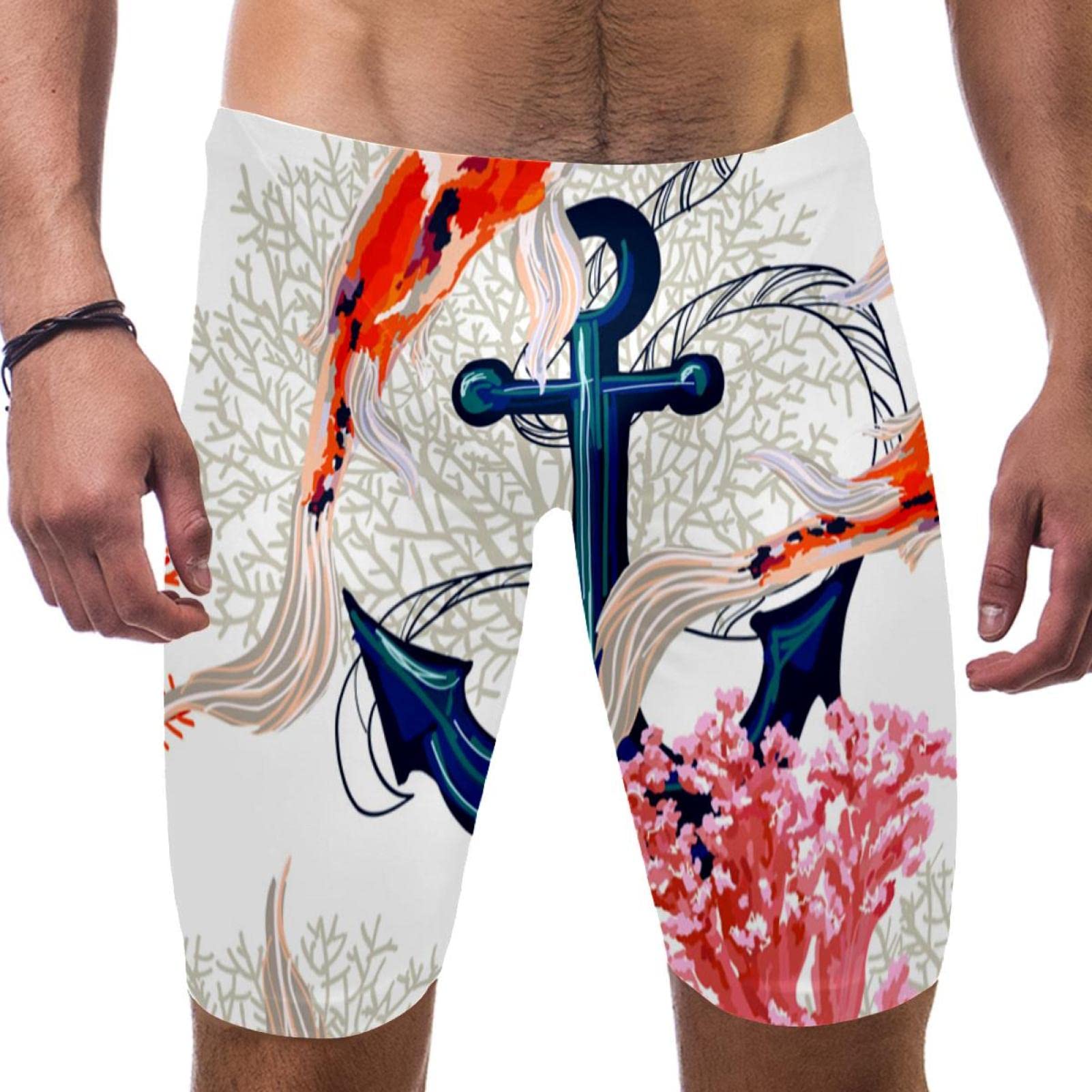 Traje de natación de competición de corte cuadrado con estampado artístico multicolor 7