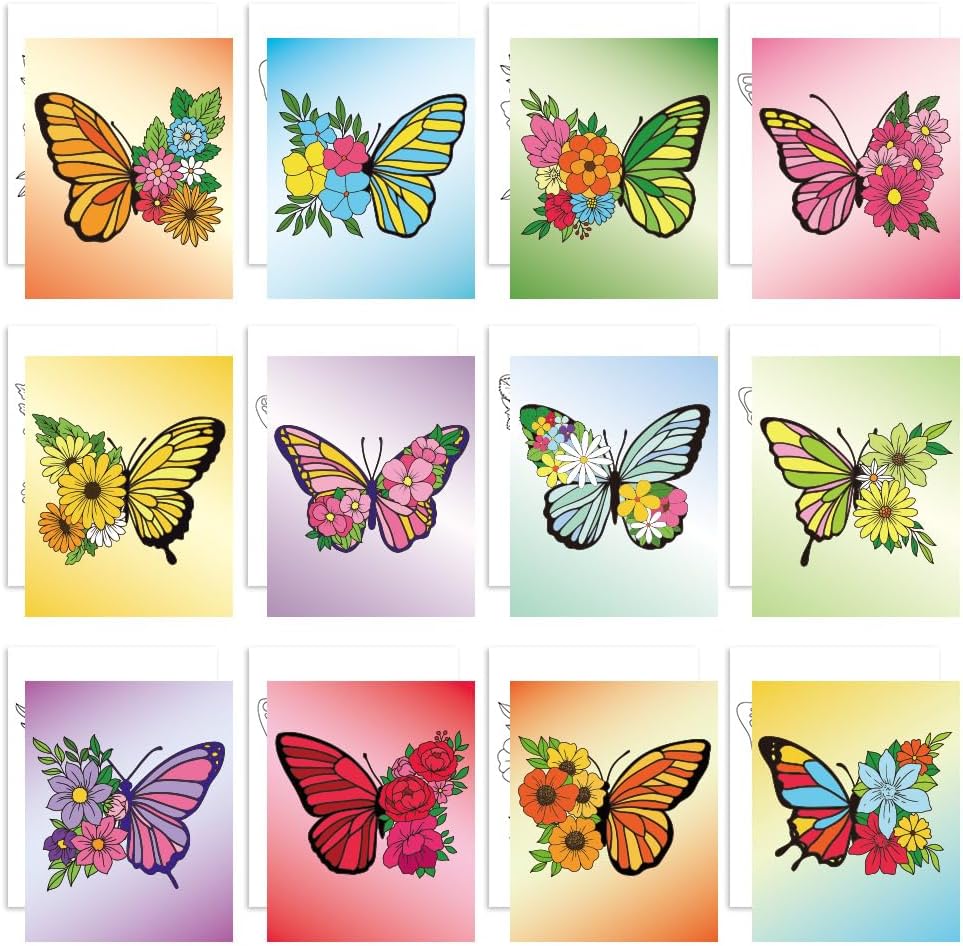 GLASSWINDS 12Pcs 8 x 10 Inch Pre Drawn Canvas to Paint for Adults, Paint Canvases for Painting, Pre Printed Canvas Set Sip and Paints Kit for Paints Party Favors(Butterfly)