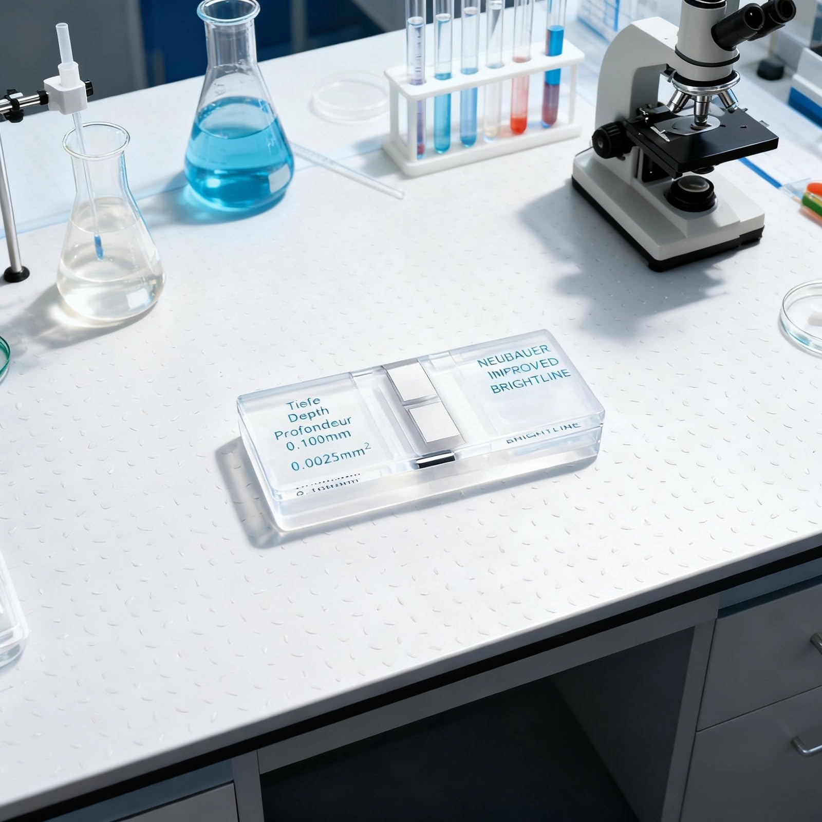 Hemocytometer, verbesserte Ausführung, 0,0025 mm² Fläche, Bright-Line-Gitter, verchromt, für präzise Zellzählung im Labor und in der Forschung, klare Ablesung, für exakte Ergebnisse