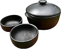 1 Panela de Barro 3L + 2 Cumbucas Curadas Artesanais – Panela para Moqueca, Feijoada e Ensopados – Alta Durabilidade