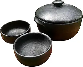 1 Panela de Barro 3L + 2 Cumbucas Curadas Artesanais – Panela para Moqueca, Feijoada e Ensopados – Alta Durabilidade
