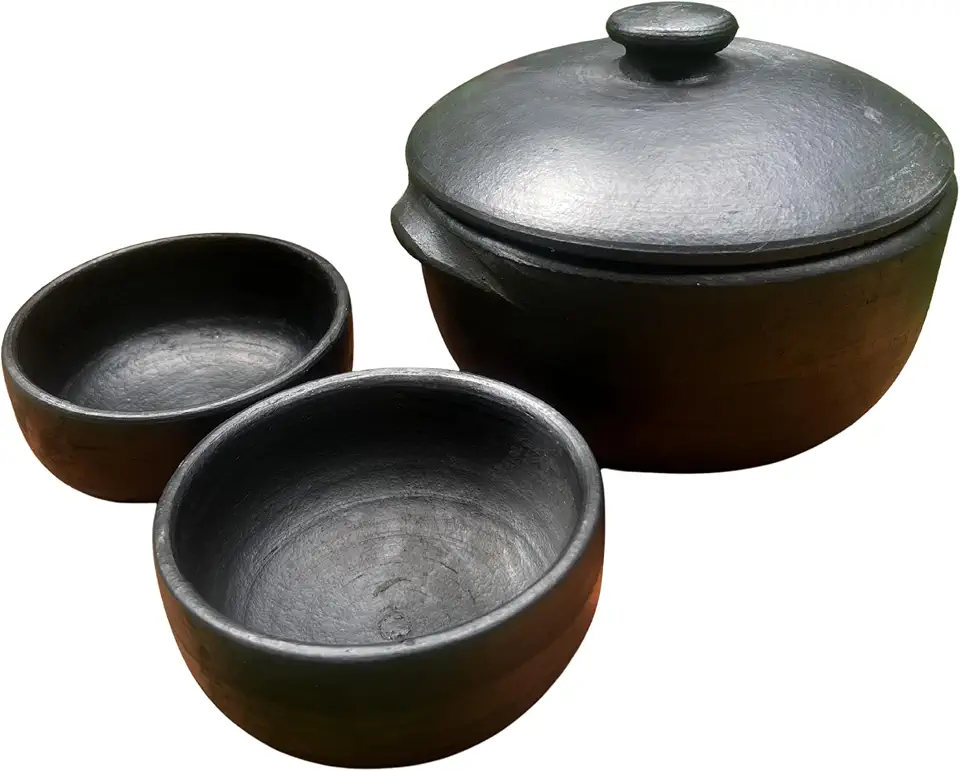 1 Panela de Barro 3L + 2 Cumbucas Curadas Artesanais – Panela para Moqueca, Feijoada e Ensopados – Alta Durabilidade