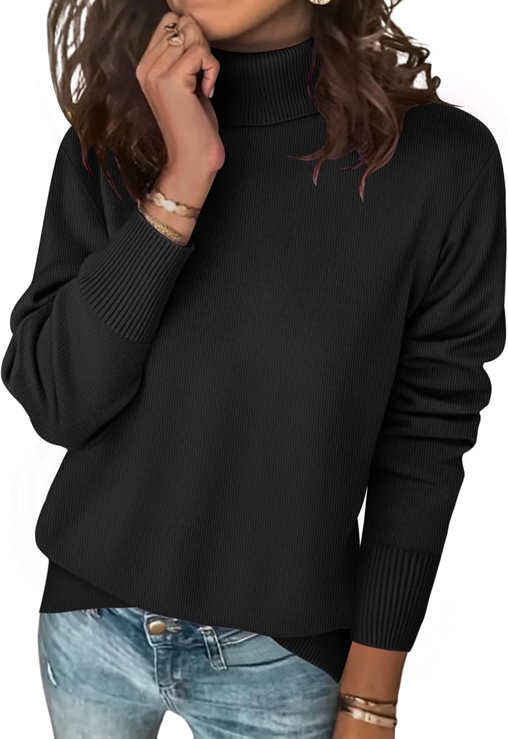 Zeagoo Women's Turtleneck Sweater Long Sleeve Spilt Hem Casual Knit Pullover Chunky Fall Winter Jumper Top 2026