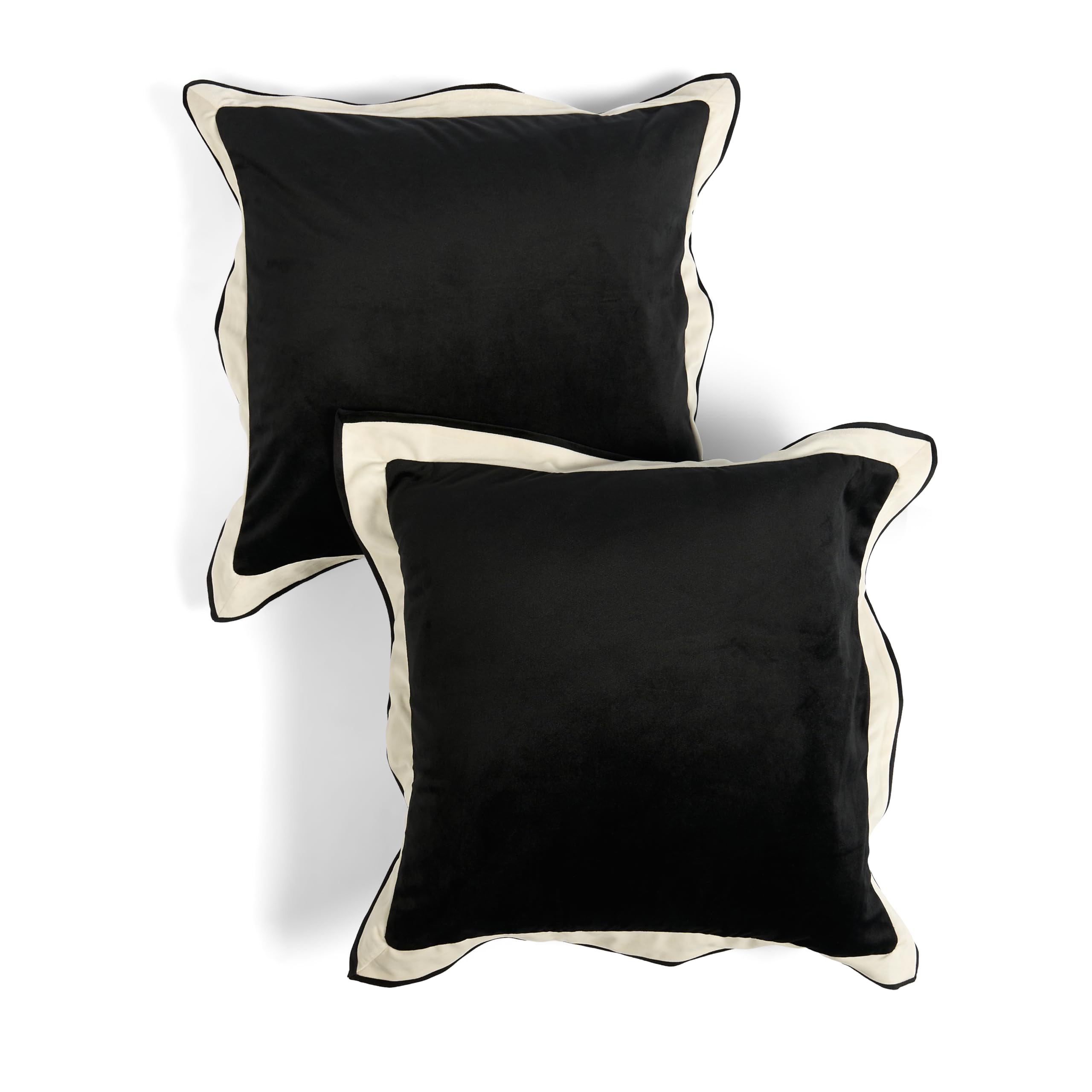 Ohs Black/White Set Of 2 Cushion Covers 45 X 45Cm, Ultra Soft Matte Velvet Oxford Edge Decorative Square Throw Pillow Covers With Invisible Zipper For Sofa Living Room Bedroom,