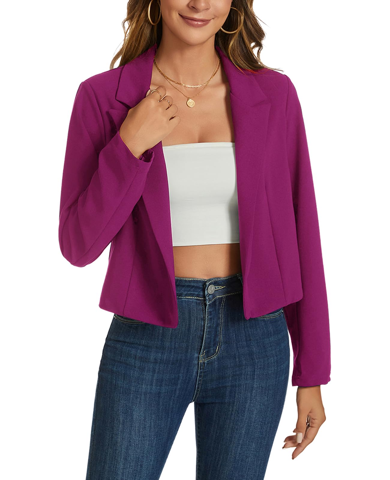 MINTLIMIT Womens Cropped Blazer Casual Long Sleeve Open Front Short Blazers Lightweight Work Office Jackets Purple