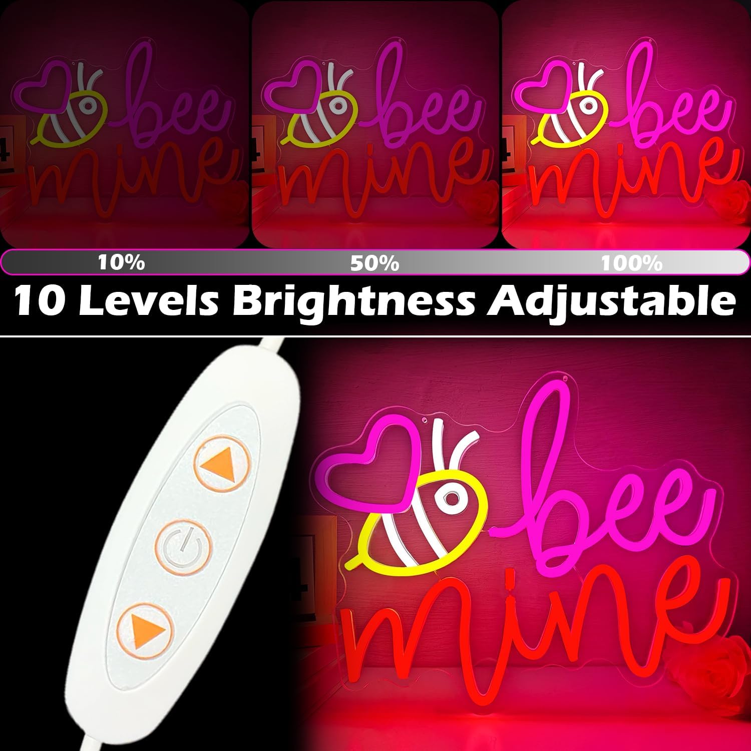 Bee Mine Neon Sign Love LED Sign for Wall Decor Valentine's Day Neon Light Sign Dimmable Heart Light Sign for Bedroom Bar Party Pink Heart Galentines Neon Decor Gifts