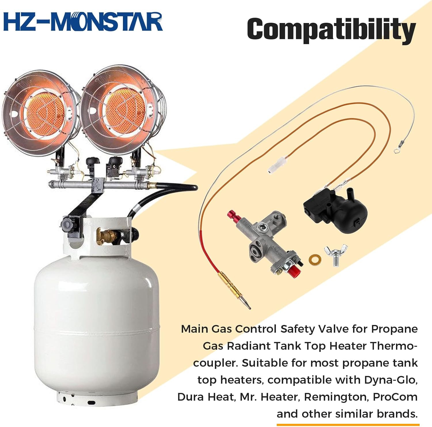 Main Gas Control Safety Valve Kit for Propane Gas, Radiant Tank Top Heater Thermocoupler Tip Over Switch Set for Most Propane Tank Top Heaters (Assembly Replacement Kit)