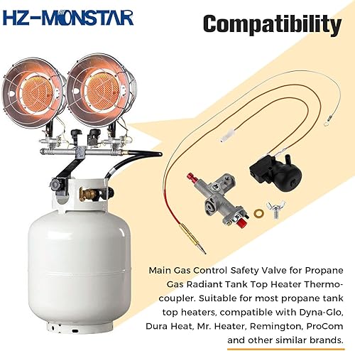 Miniatura 2 de Kit de válvula de seguridad de control de gas principal para gas propano, calentador radiante de tanque superior termoacoplador de punta sobre