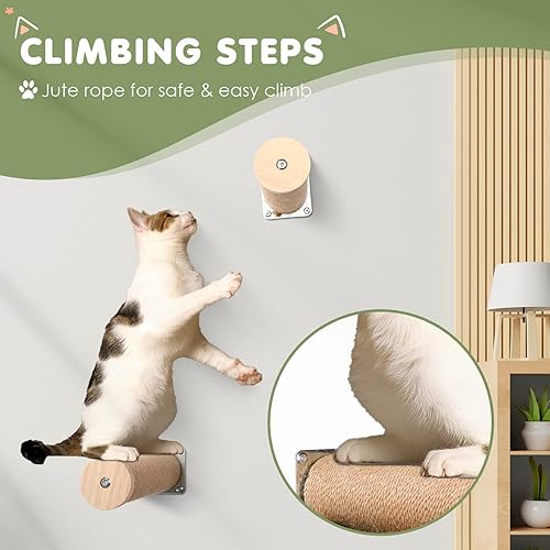 Miniatura 4 de Tuanse Juego de 2 hamacas de pared para gatos con escalones para gatos, estantes modernos de escalada para gatos, estantes de pared para gatos