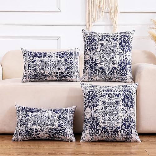 Miniatura 7 de CARRIE HOME Boho Home Decor - Juego de 2 fundas de almohada de terciopelo azul marino y blanco de 16 x 16 pulgadas, bonitas almohadas decorativas