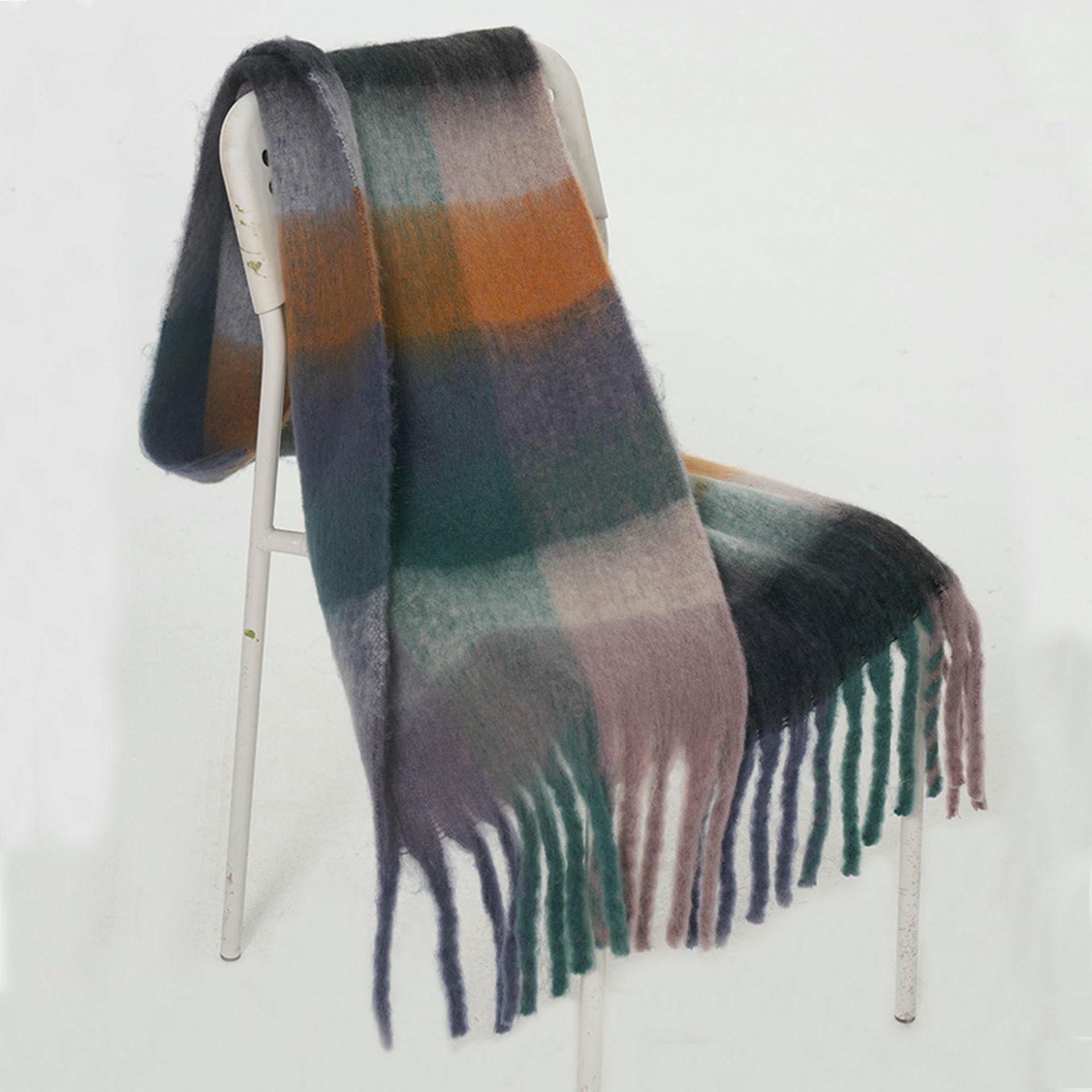 Scarf 2 Piezas De Chal Cálido A Cuadros Para Hombre De Otoño E Invierno Bufanda De Punto Con Flecos Largos Y Gruesos