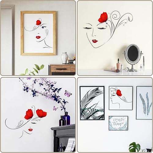 Miniatura 3 de 4 calcomanías de pared con contorno de cara de mujer, diseño de perfil, ojos y labios, calcomanías de pared autoadhesivas para el hogar, niñas,