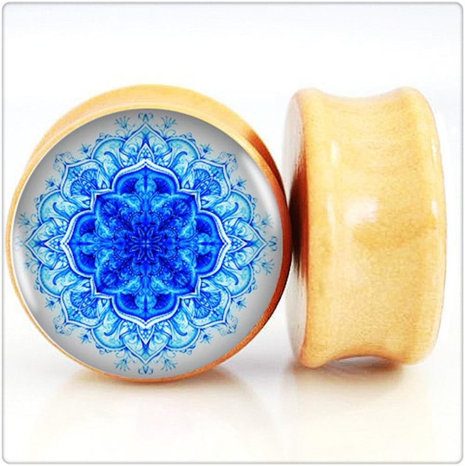 Home & Happiness Wood Indian Flower Ear Gauge Plug and Tunnel 6mm-20mm Ear Stretcher Expander Saddle Plug Piercing