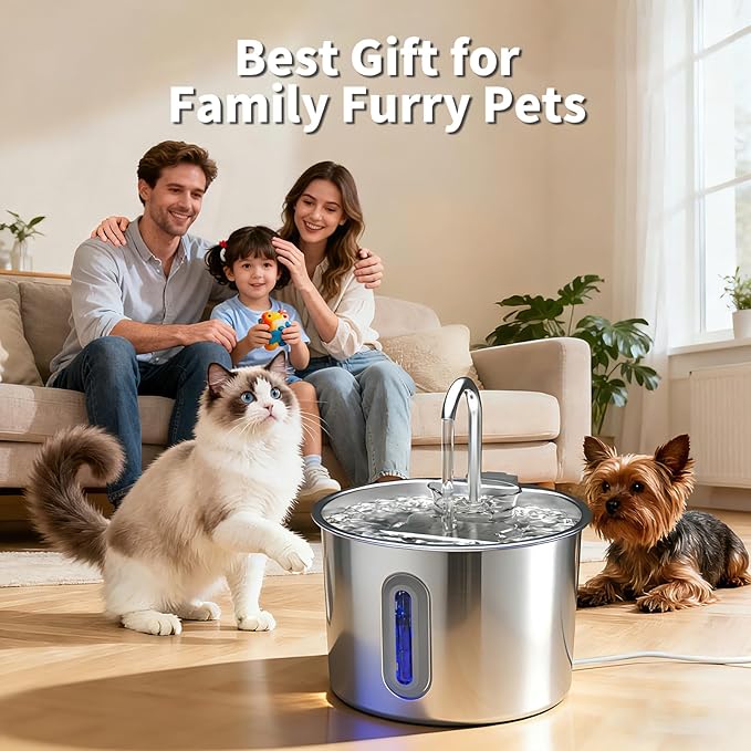 Fuente de Agua para Gatos Acero Inoxidable 2.2L Automática y Silenciosa miniatura 6