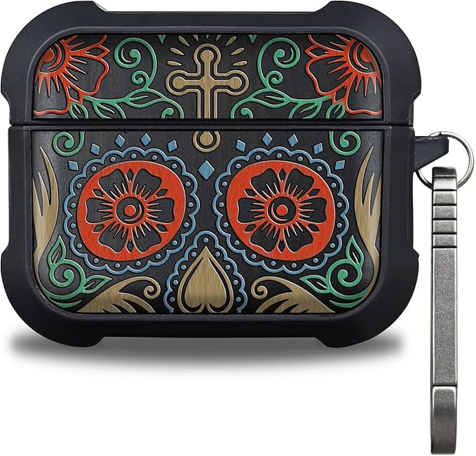 Black Solid Wood for AirPods Pro 3 Case (2025), Sugar Skull