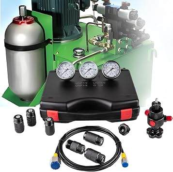 Nitrogen Accumulator Charging Kit Silicone Oil for Better Impact Resistance and Accuracy,Hydraulic Nitrogen Accumulator Test Charging Kit 3Gauges
