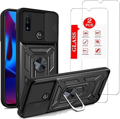 Funda para Motorola Moto G Pure con 2 unidades Protector de pantalla de vidrio templado, para Moto G Pure Case Heavy Duty Armor Grado militar