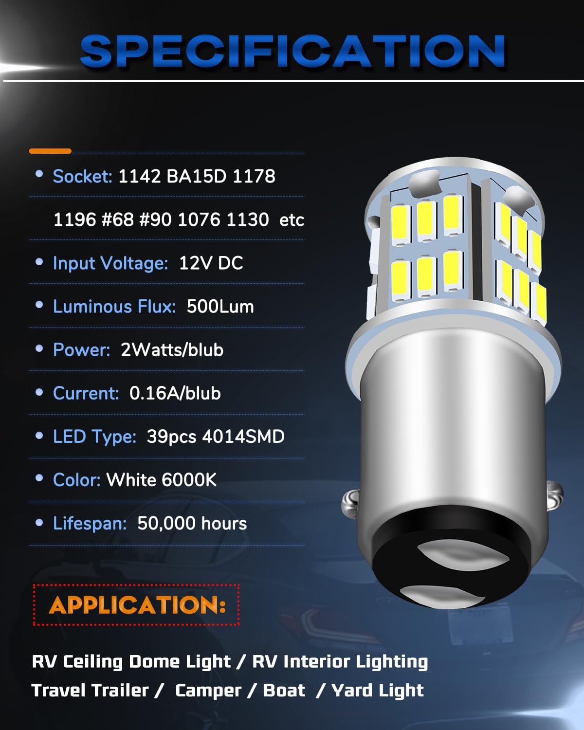 6-Pack 1142 BA15D LED Bulb for RV Light Bulbs 1130 1176 1075 1076 LED Bulbs #90 Yard Landscape Bulbs Replacement for 12 Volt Boat Trunk Trailer Camper Interior Lights Bulb White