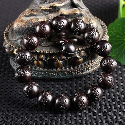 Miniatura 3 de Pulsera de cuentas de madera con diseño de azufaifo de madera de azufaifo grabada con palabras sánscritas, oración mala, Feng Shui, Lucky para