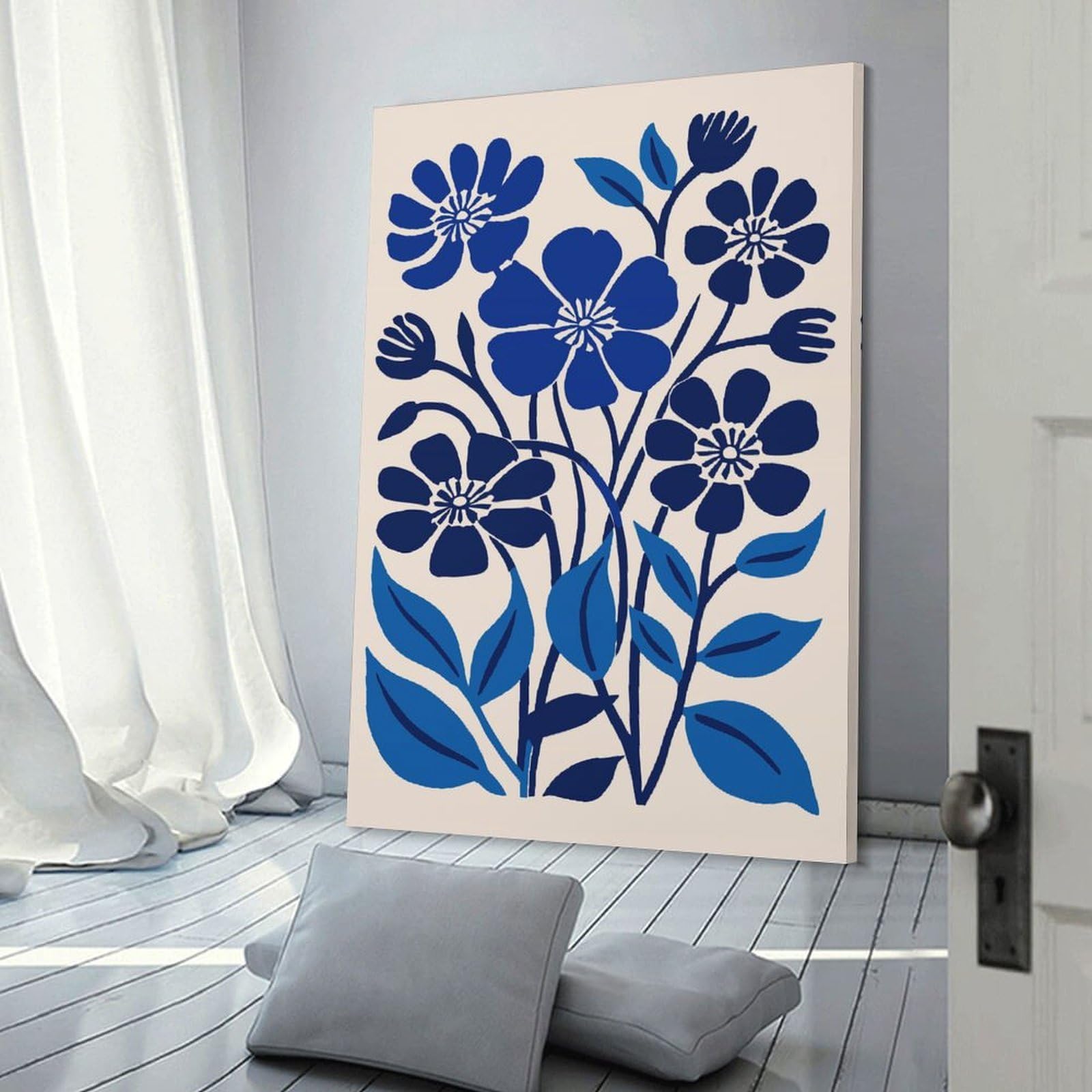 Junmoney Blue Wild Flowers Wall Picture Print 24x36inch(60x90cm), for Hallway, Lounge Or Guest Room, Gift Idea for Housewarming And Birthdays