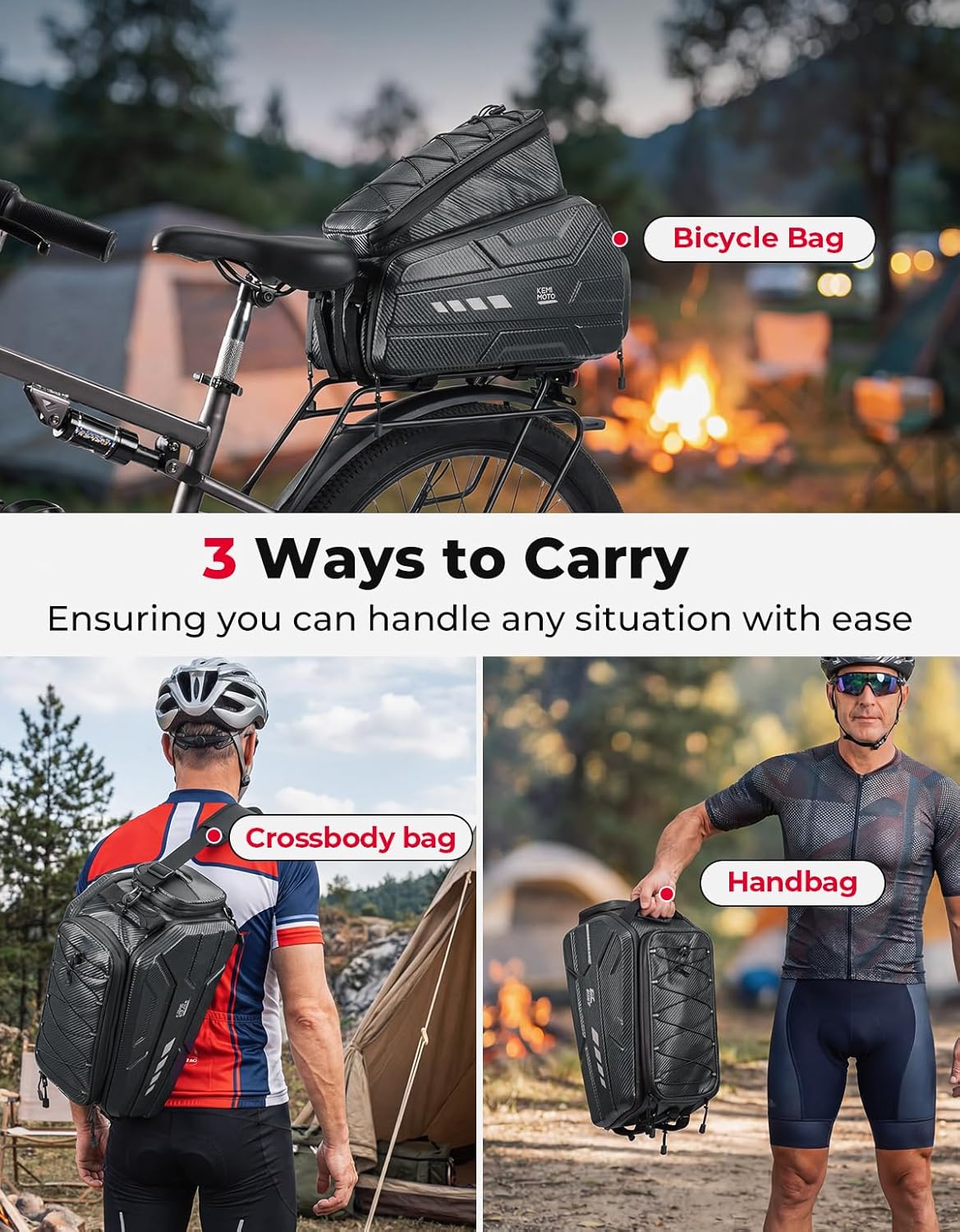 KEMIMOTO 40L E-Bike Battery Bike Bags for Rear Rack, EVA Hard Shell Bag with Reflective Strip and Waterproof cover, Ebike Trunk Bicycle Seat Pannier for Commuter Travel