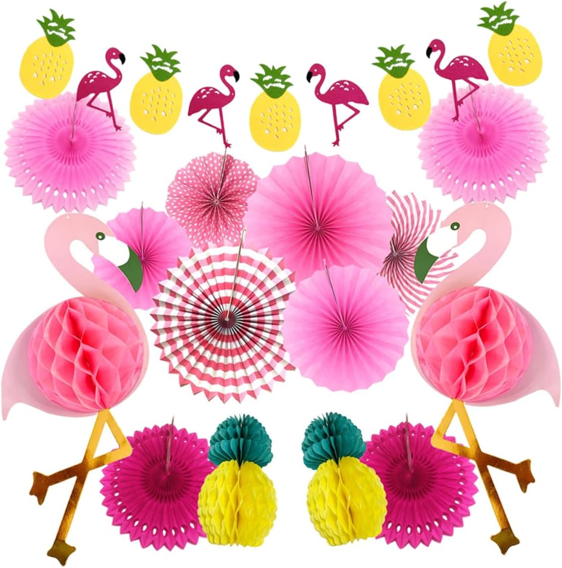 ABOOFAN 1set Flamingo Honeycomb Hanging Decorations Fans and Spiral Decor for Tropical Parties Showers Hawaiian Events and Celebrations