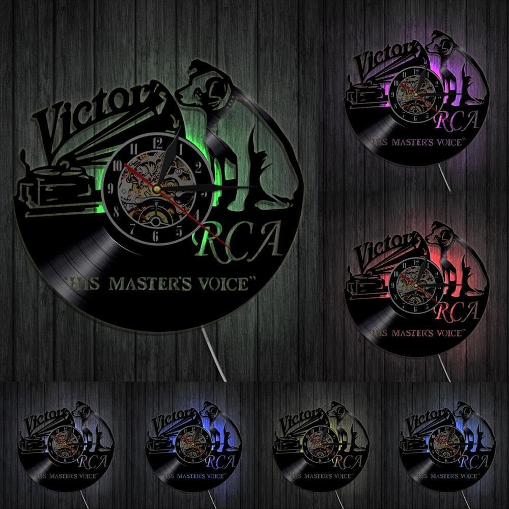 RCA Victor Dog His Master's Voice Musical Dog Wall Clock Victor Nipper Dog Vintage Vinyl Record Clock Rock n Roll Music Gift with LED