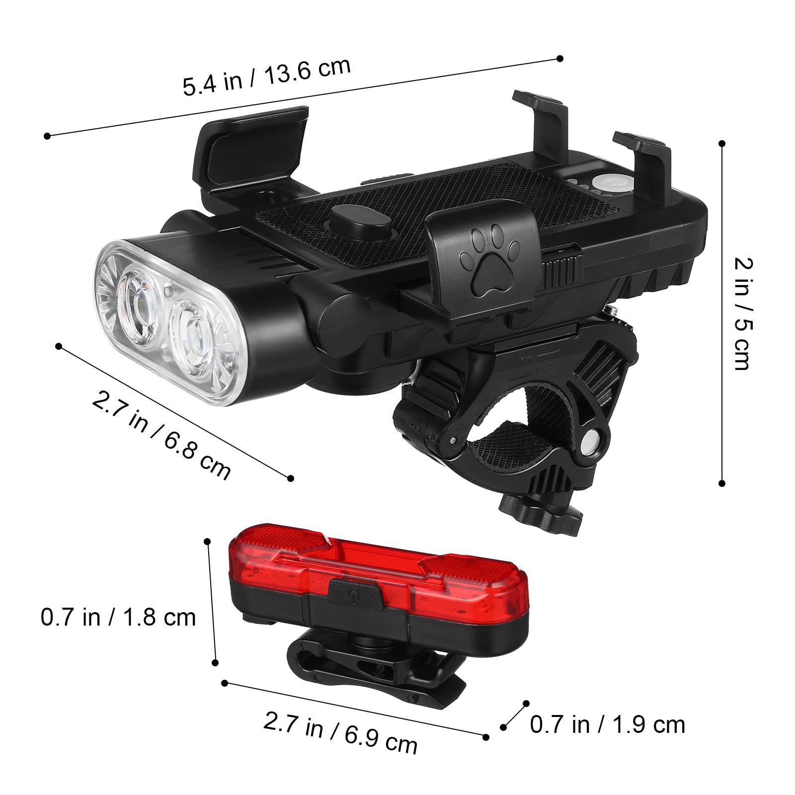 Luce LED per Bicicletta Mountain Bike Doppio LED, Batteria 4000mah Ricaricabile USB, Clacson ad Alto Decibel e Supporto Telefono per Guida Notturna Sicura