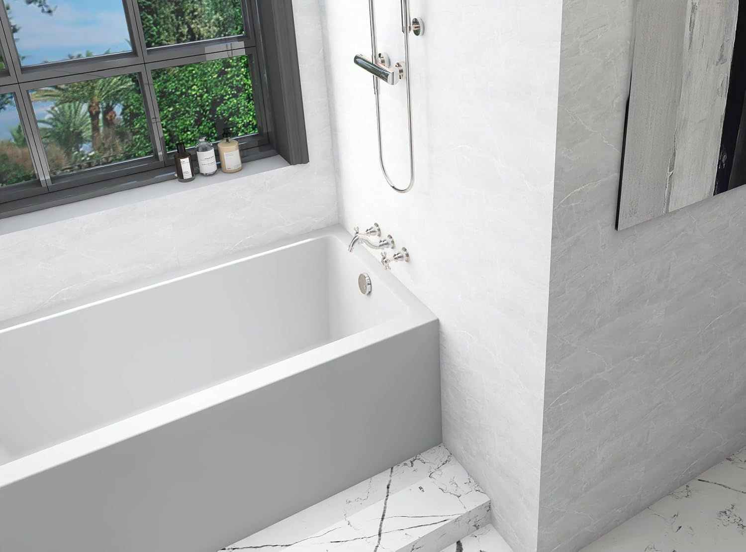 Liora Alcove Soaking Bathtub 30X60 Inch Right Drain, Modern Style, Glossy White