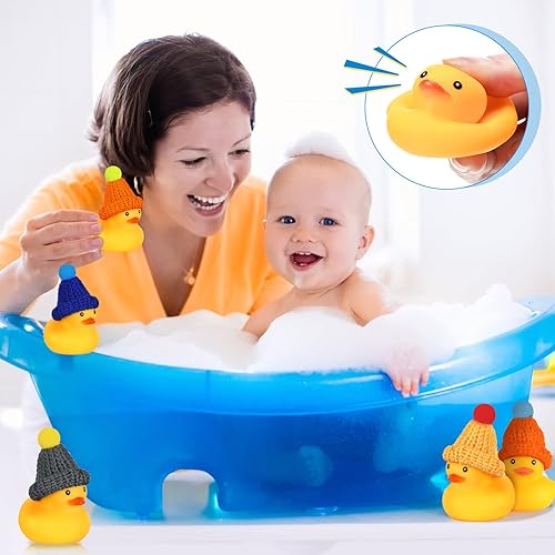 Miniatura 4 de Chivao 12 patos de goma con 12 lentes de sol, sombreros, gorros, bufanda, pequeños patos de crucero a granel, juguetes de bañera para regalo del día