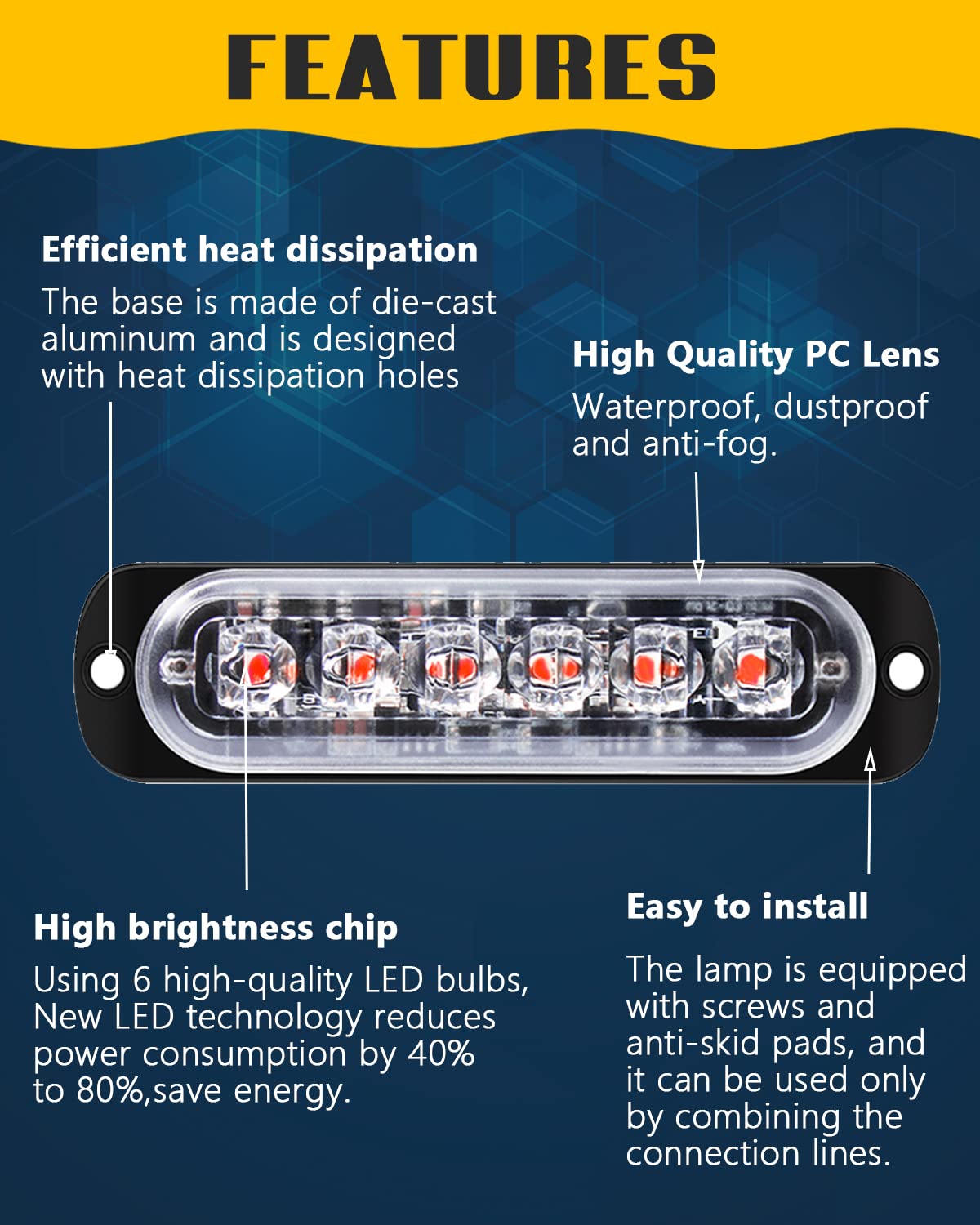 DEFVNSY - Confezione da 4 - Indicatore laterale rosso 6 LED 12V-24V DC Indicatore di direzione laterale per camion per auto Indicatore luminoso Barra di ingombro Luci stroboscopiche per rimorchio