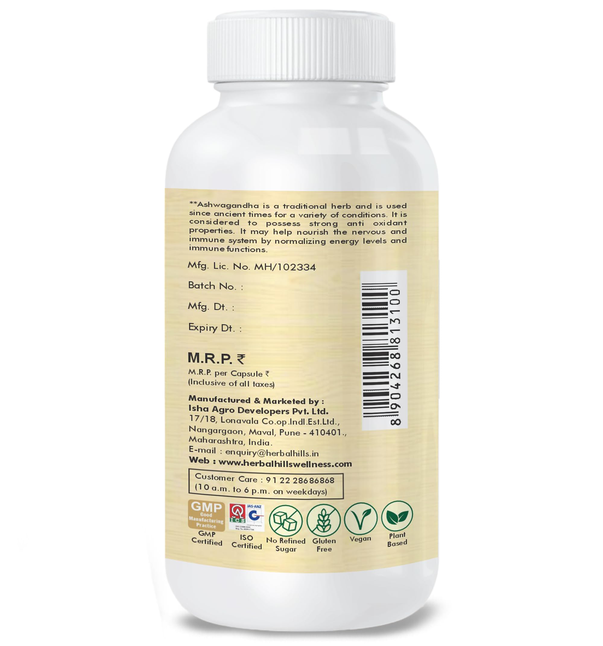 Herbal Hills Ashwagandhahills Capsule (120 Count Pack of 1) - Image 3 thumbnail