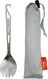 TiTo Titanium Bottle Opener Spork Lightweight Metal Portable Reusable Flatware Spoon Fork for Outdoor Camping Traveling Hiking and Picnics Dinner Cutlery with Cloth Bag (Bright Titanium)