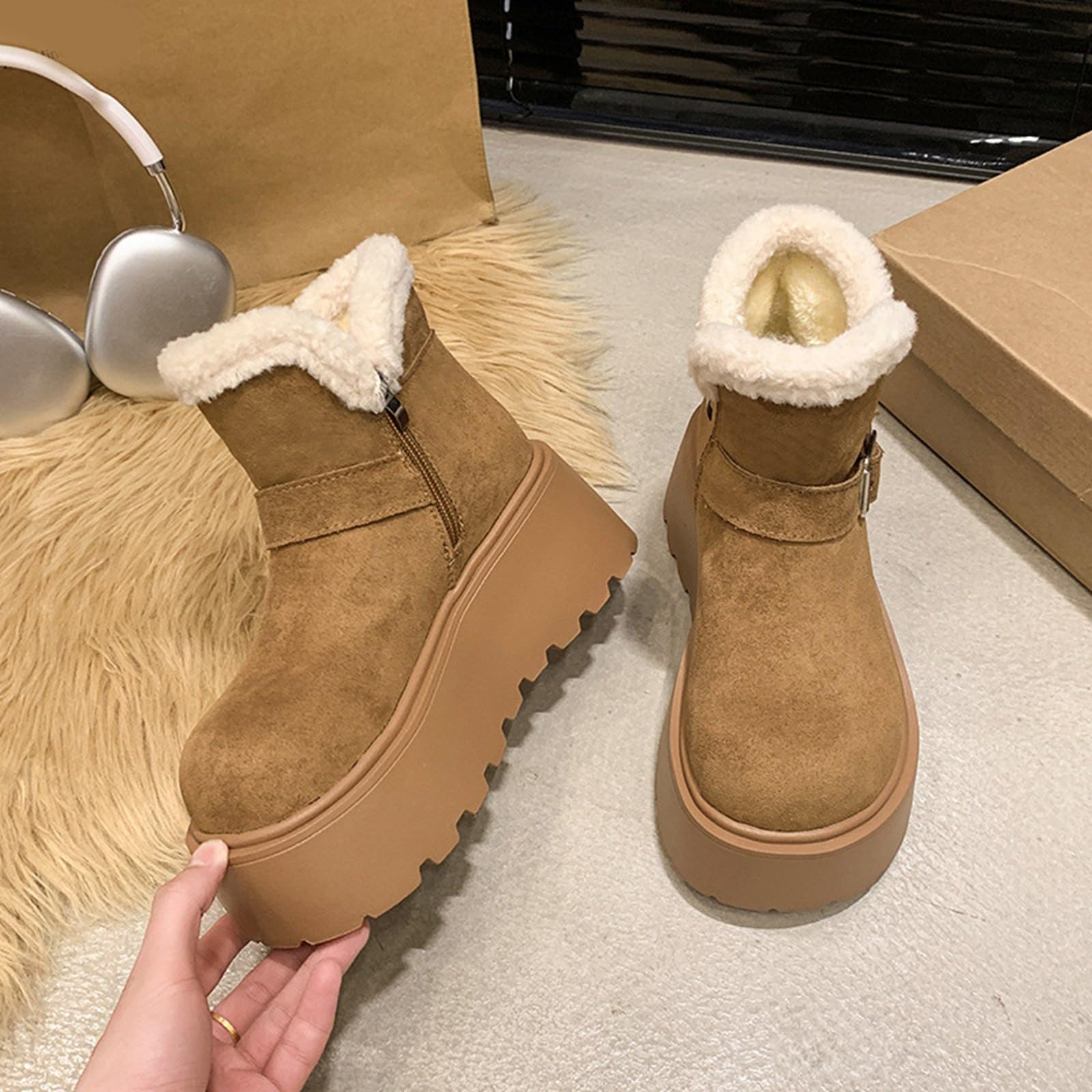 Stivaletti da Neve Donna Stile Casual con Suola Spessa