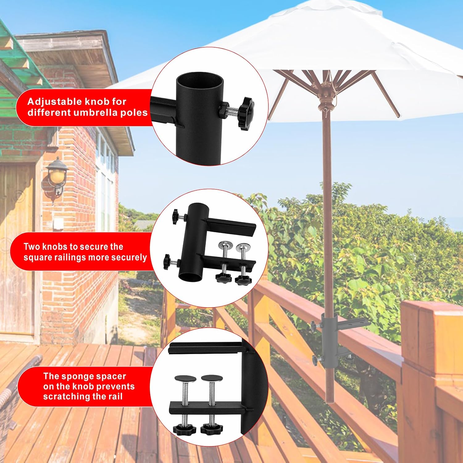 Patio Umbrella Holder Outdoor Patio Umbrella Clamp Clip, Umbrella Clamp Stand Holder, Umbrella Clamp Stand Mount Attaches to Railing, Beach, Outdoor Courtyard, Balcony, Table