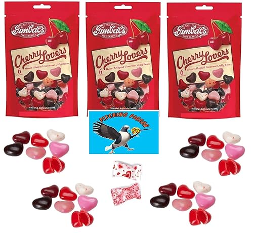 Gimbals Cherry Lovers - Frijoles gourmet en forma de corazón de San Valentín 27 onzas incluye mentas de mantequilla con temática de San Valentín