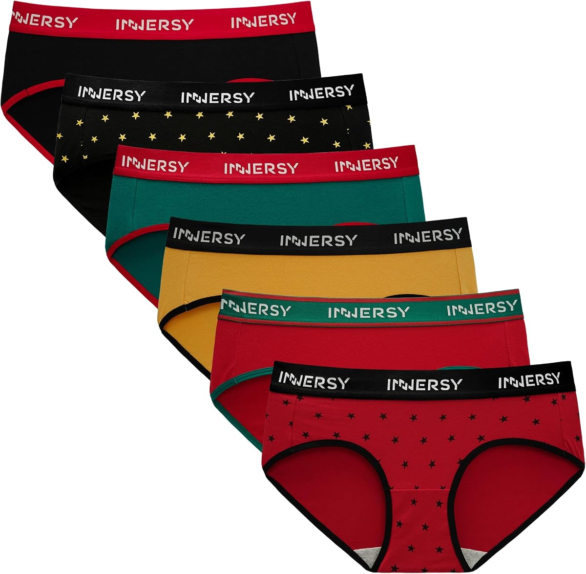 INNERSY Ropa interior de mujer Bragas de algodón Hipster Braguitas de media altura Cintura ancha sin etiqueta Pack de 6