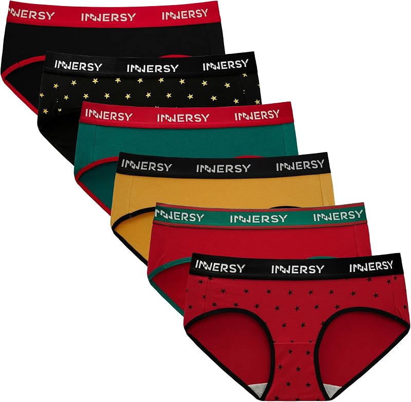 INNERSY Ropa interior de mujer bombacha de algodón Hipster Braguitas de media altura Cintura ancha sin etiqueta Pack de 6