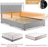 Vista 7 de St.Mandyu Base de cama tamaño Queen con 4 cajones de almacenamiento y cabecera ajustable, base de cama de plataforma tapizada con cabecera capitoné